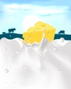 Cheese with milk splash and cow - vector