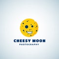 Cheese Moon Photography Abstract Vector Sign, Emblem or Logo Template. Round Laughing Lunar Face Silhouette.