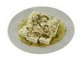 Cheese with olive oil on plate Royalty Free Stock Photo