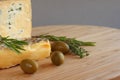 Cheese and Olives composition Royalty Free Stock Photo