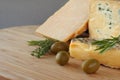 Cheese and Olives composition Royalty Free Stock Photo