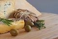 Cheese and Olives composition Royalty Free Stock Photo