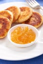 Cheese pancake on a plate with lemon jam