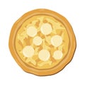 Whole cheese pizza top view icon vector