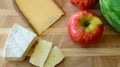 Cheese plate with Apples flat lay Royalty Free Stock Photo