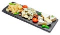 Cheese plate with Assorted cheeses Camembert, Brie, Parmesan blue cheese Royalty Free Stock Photo