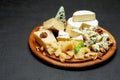 Cheese plate with Assorted cheeses Camembert, Brie, Parmesan blue cheese, goat Royalty Free Stock Photo