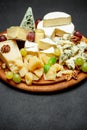 Cheese plate with Assorted cheeses Camembert, Brie, Parmesan blue cheese, goat Royalty Free Stock Photo