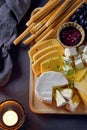 cheese plate and bread sticks Royalty Free Stock Photo