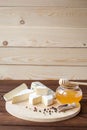 Cheese plate with Brie, Camembert, Roquefort Royalty Free Stock Photo