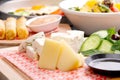 Cheese plate, cheese rolls and lentil salad /Mediterranean cuisine