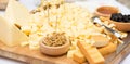 Cheese Plate with Dried Fruit and Honey Royalty Free Stock Photo