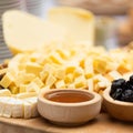 Cheese Plate with Dried Fruit and Honey Royalty Free Stock Photo