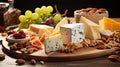 Cheese plate with grapes and nuts. Selective focus. Royalty Free Stock Photo