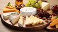 Cheese plate with grapes and nuts. Selective focus. Royalty Free Stock Photo