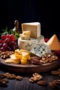 Cheese plate with grapes and nuts. Selective focus. Royalty Free Stock Photo