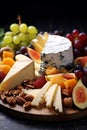 Cheese plate with grapes and nuts. Selective focus. Royalty Free Stock Photo