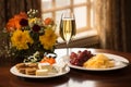 Cheese Plate with Grapes and White Wine - Tantalizing Trio for Elegant Dining and Wine Pairings. Royalty Free Stock Photo