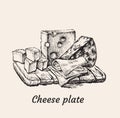 Cheese Plate Hand Drawing Vector Illustration