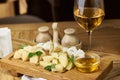 Cheese plate with honey and wine