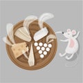 Illustration with cheese plate and mouse Royalty Free Stock Photo