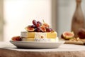 Cheese plate with soft cheese of brie and camembert served with grapes and figs. Italian and French cheeses. Royalty Free Stock Photo