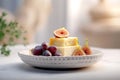 Cheese plate with soft cheese of brie and camembert served with grapes and figs. Italian and French cheeses. Royalty Free Stock Photo