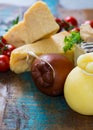 Cheese plate - Traditional Italian hard cheeses Parmesan, Grana Royalty Free Stock Photo