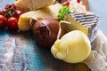 Cheese plate - Traditional Italian hard cheeses Parmesan, Grana Royalty Free Stock Photo