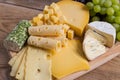 Cheese plate variation on a wooden table Royalty Free Stock Photo