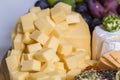 Cheese plate variation on a wooden table Royalty Free Stock Photo