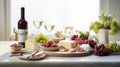 Cheese Platter with Grapes and White Wine