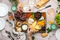 Cheese platter for summer outdoor party, top down view Royalty Free Stock Photo