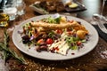 Cheese platter for two: Goat cheese cream, gorgonzola, camembert, grissini and fig jam. Delicious healthy Italian Royalty Free Stock Photo