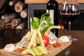 Cheese platter and wine stock photo Royalty Free Stock Photo