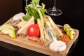 Cheese platter and wine stock photo Royalty Free Stock Photo