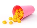 Cheese popcorn in pink cup isolated on white background Royalty Free Stock Photo
