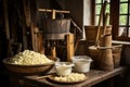 cheese press with fresh curds ready for pressing