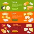 Cheese Product Dairy Banner Horizontal Set. Vector