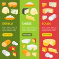 Cheese Product Dairy Banner Vecrtical Set. Vector