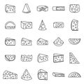 Cheese product icons set, outline style