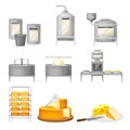 Cheese Production with Curdling and Ripening Stages Vector Set Royalty Free Stock Photo