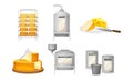 Cheese Production with Curdling and Ripening Stages Vector Set Royalty Free Stock Photo