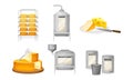 Cheese Production with Curdling and Ripening Stages Vector Set