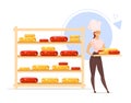 Cheese production flat color vector illustration