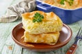 Cheese puff pie from unleavened dough