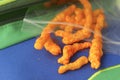 Cheese Puff Travel Snacks on Backpack