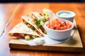 cheese quesadilla trio with salsa and sour cream