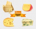 Cheese 4 Realistic Images Transparent Set