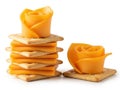 Cheese rose crackers stacked isolated on white background Royalty Free Stock Photo